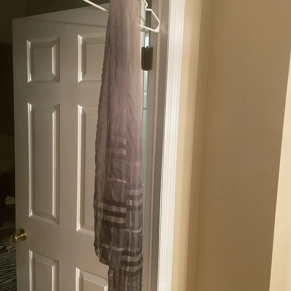 Burberry silk Plaid Scarf in grey, very long. Used. Best offer will be accepted - Picture 6 of 7